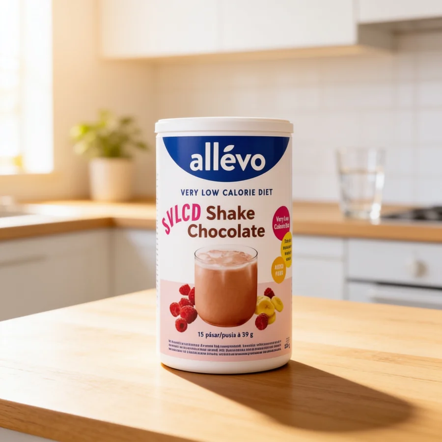 Allévo VLCD Shake Chocolate i et hverdagsmiljø