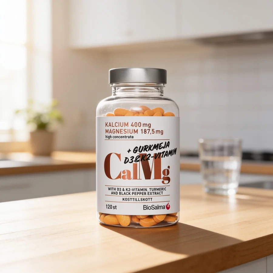 BioSalma Calcium & Magnesium + D3, K2 & Gurkemeje i et hverdagsmiljø
