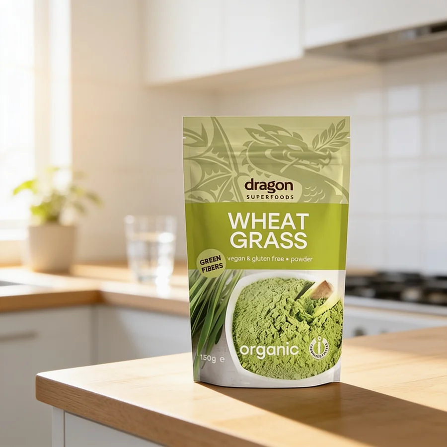 Dragon Superfoods Hvedegræspulver Ø 150 g i et hverdagsmiljø