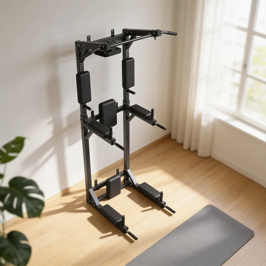 Gorilla Sports Kombineret Pull Up Chins Dip Station Væg i et hverdagsmiljø