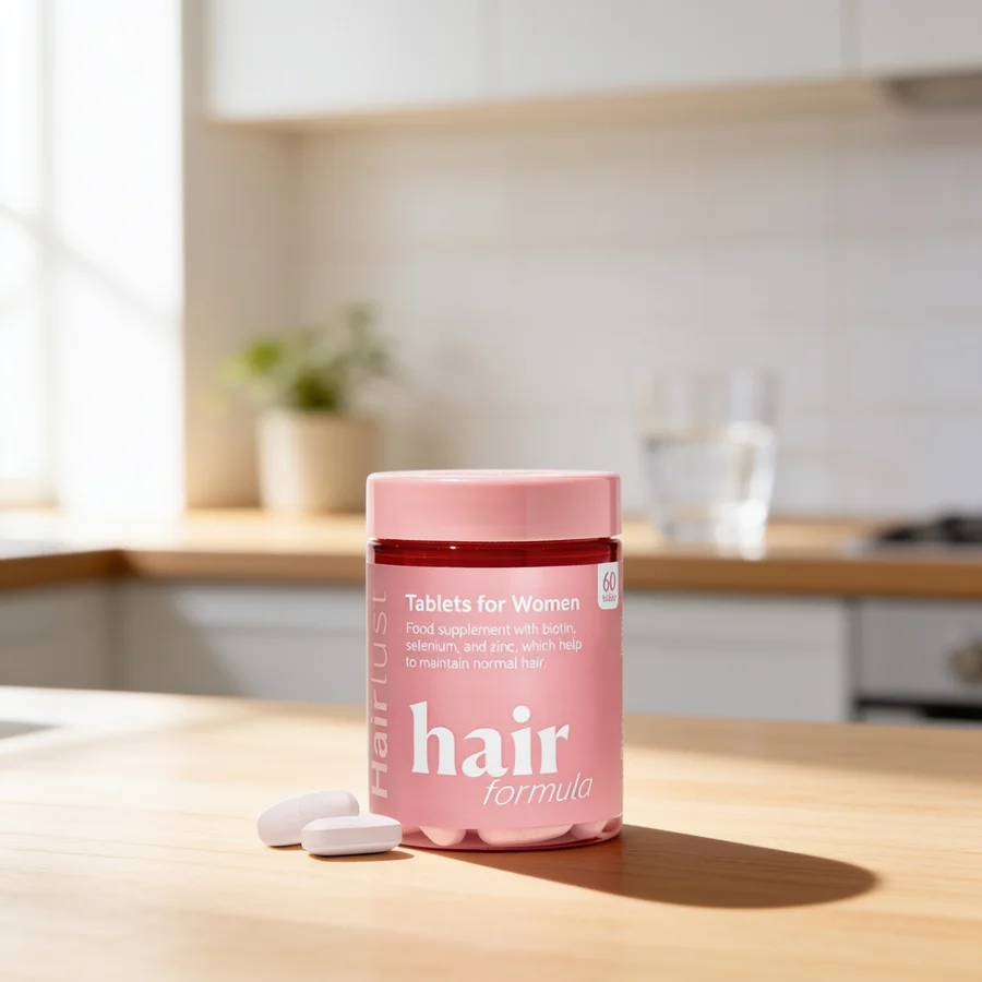 Hairlust Hair Formula Tablets for Women i et hverdagsmiljø