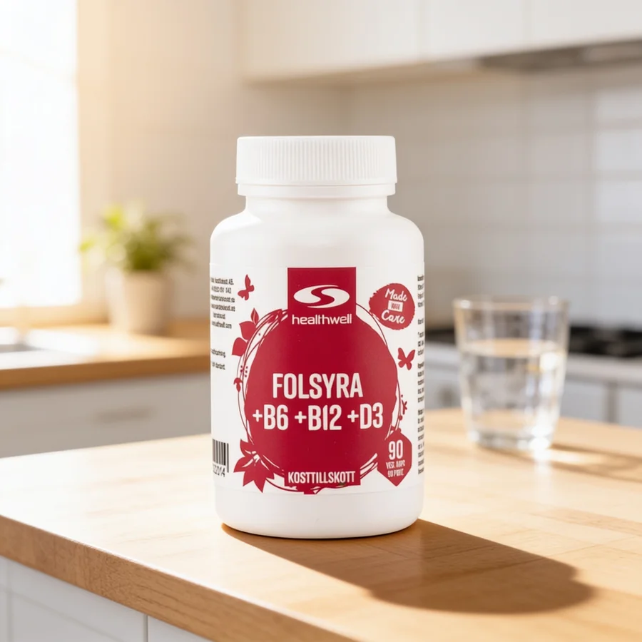 Healthwell Folinsyre+B6+B12+D3 i et hverdagsmiljø