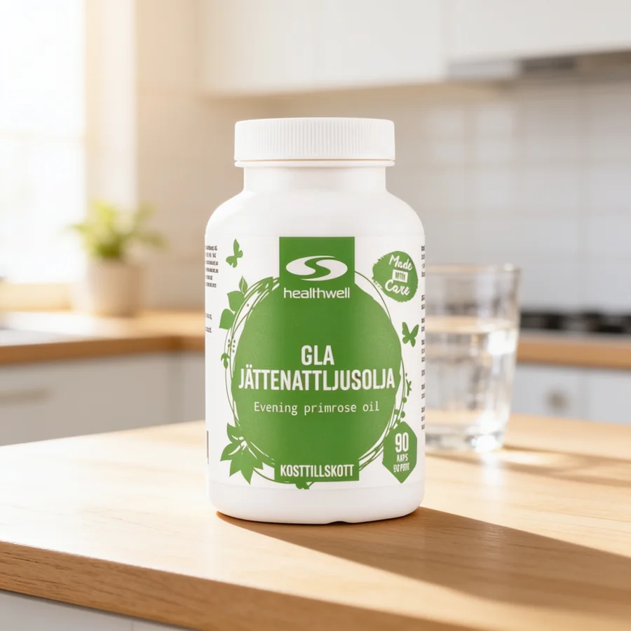 Healthwell GLA Kæmpe-natlys olie kapsler i et hverdagsmiljø