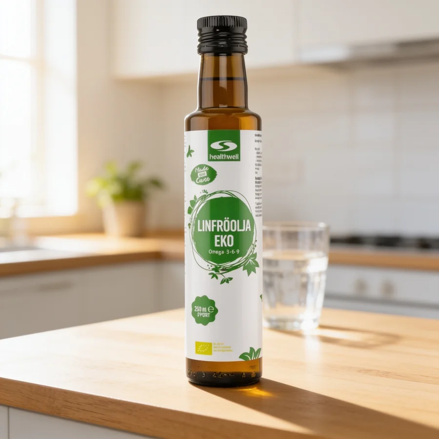 Healthwell Hørfrøolie ØKO 500 ml i et hverdagsmiljø