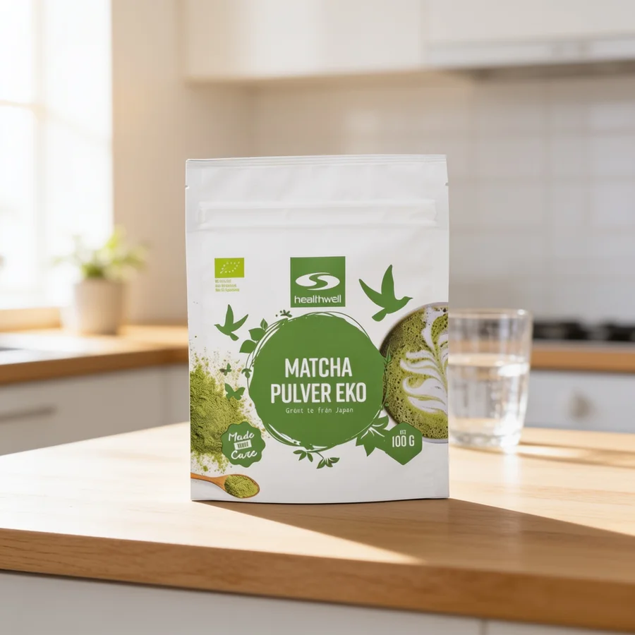 Healthwell Matcha Pulver ØKO i et hverdagsmiljø
