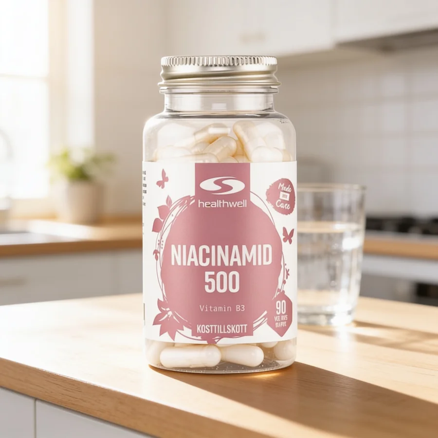 Healthwell Niacinamid 500 i et hverdagsmiljø