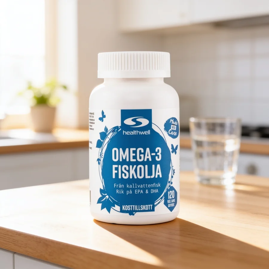 Healthwell Omega-3 Fiskeolie i et hverdagsmiljø