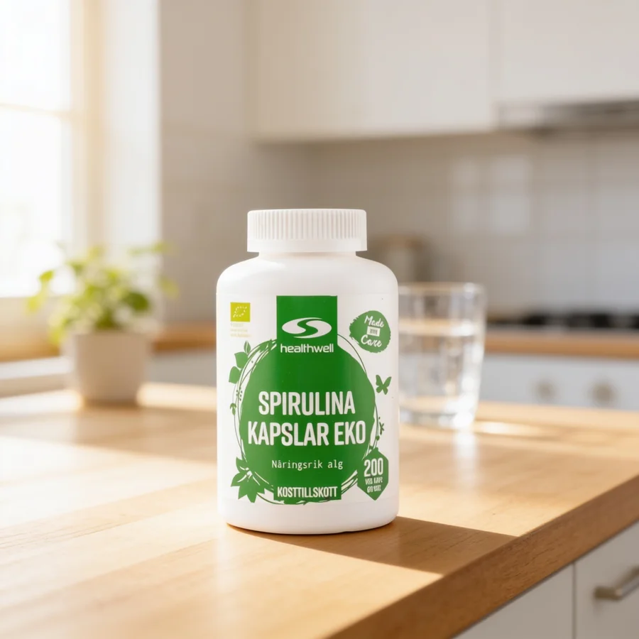 Healthwell Spirulina Kapsler ØKO i et hverdagsmiljø