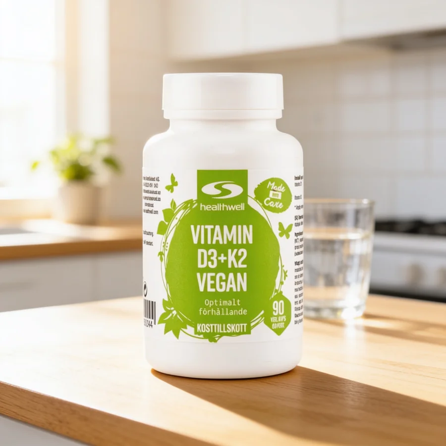 Healthwell Vitamin D3+K2 Vegan i et hverdagsmiljø