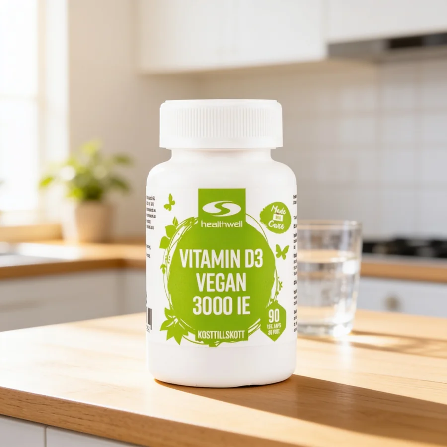 Healthwell Vitamin D3 Vegan 3000 IE i et hverdagsmiljø
