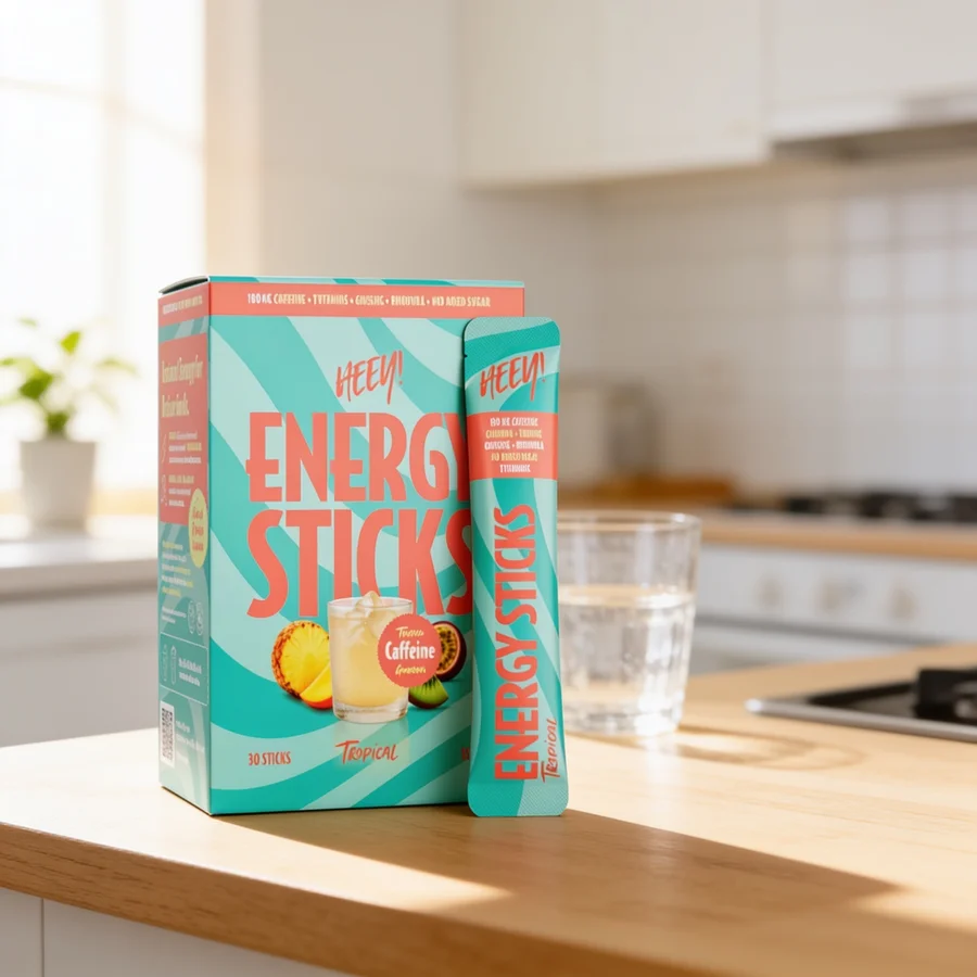 Heey! Energy Sticks Koffein + Guarana (Tropical) i et hverdagsmiljø