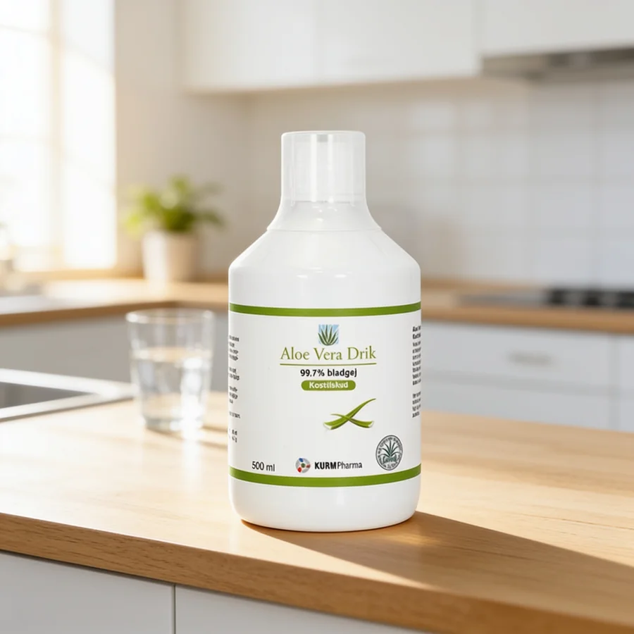 Kurm Pharma Aloe Vera Drik 500 ml i et hverdagsmiljø