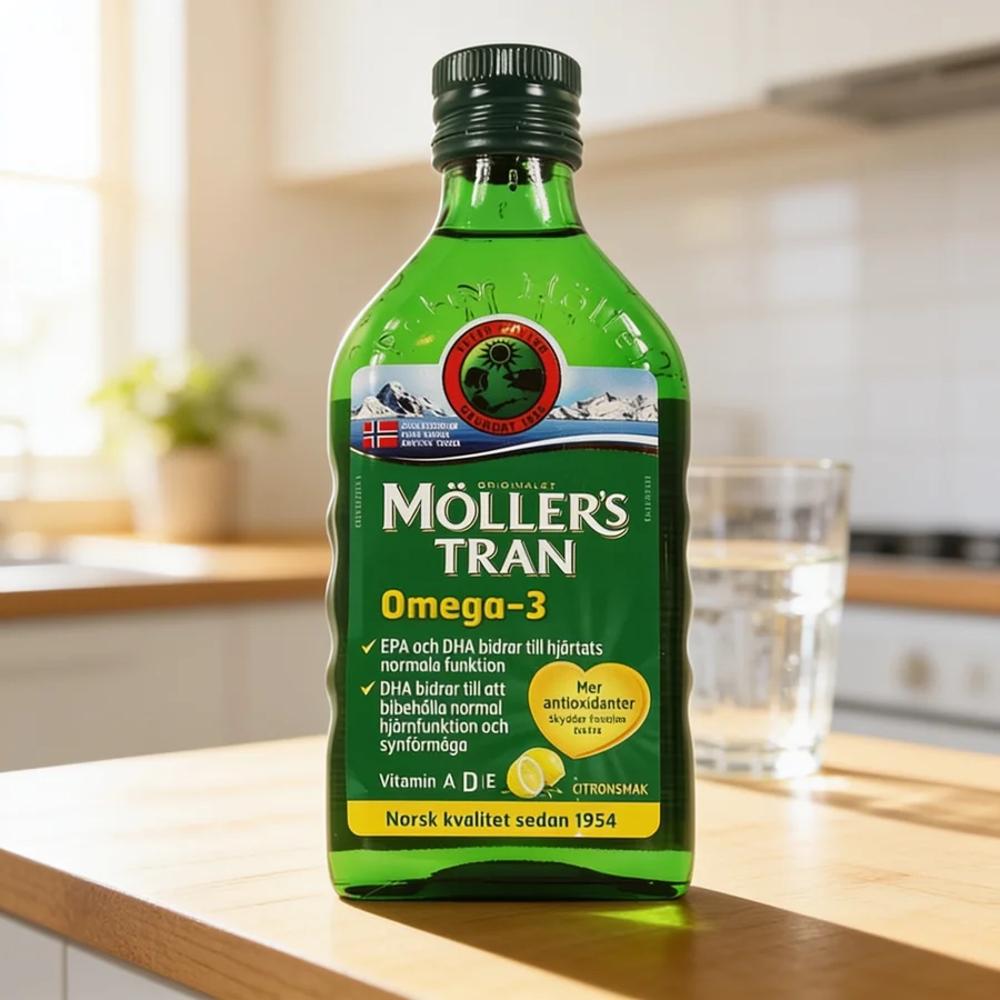 Møllers Tran Citron i et hverdagsmiljø