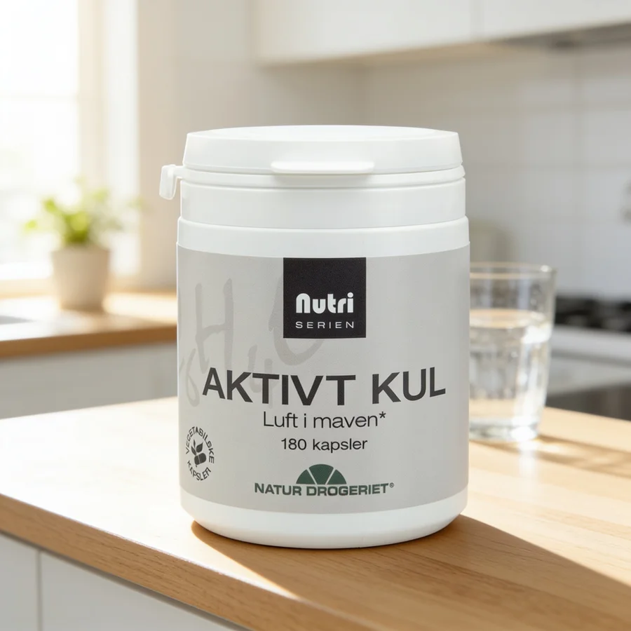 Natur-Drogeriet Aktivt Kul, 180 kapsler i et hverdagsmiljø
