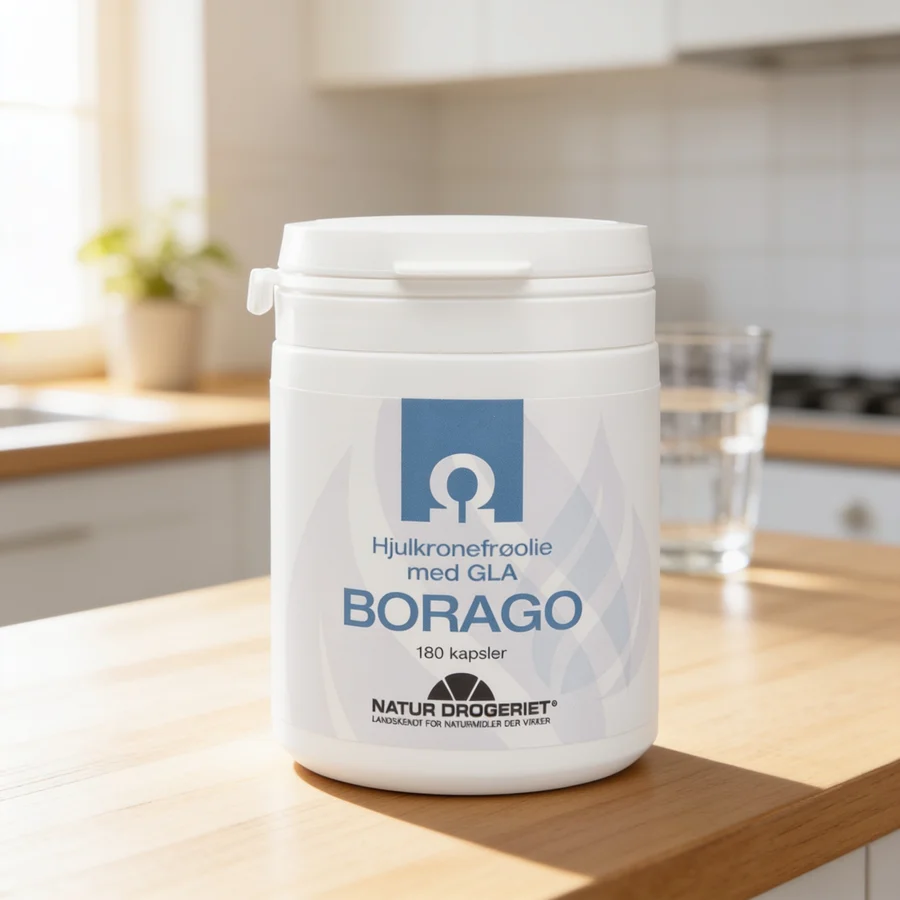 Natur-Drogeriet Borago Hjulkroneolie 500 mg ØKO i et hverdagsmiljø