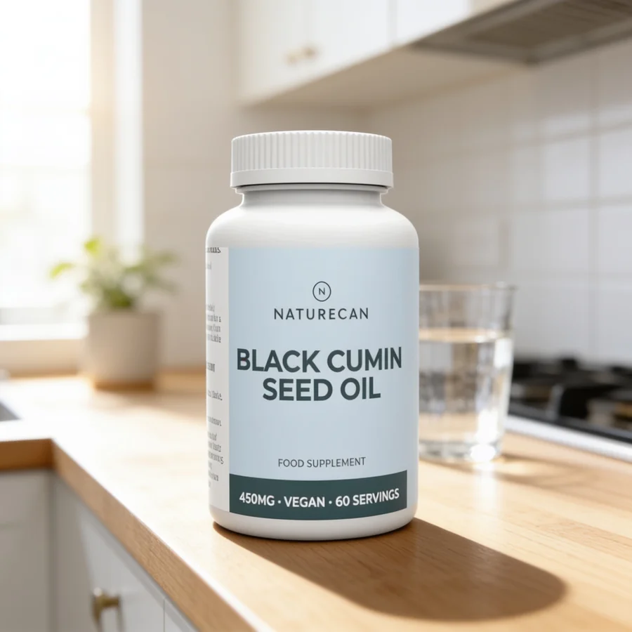 Naturecan Sortkommenolie Kapsler i et hverdagsmiljø