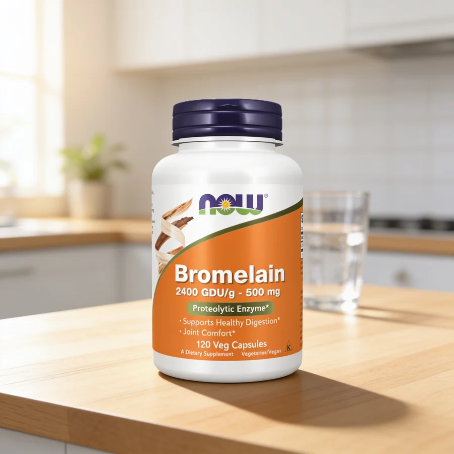 Now Foods Bromelain 500 mg (2400 GDU/g) i et hverdagsmiljø