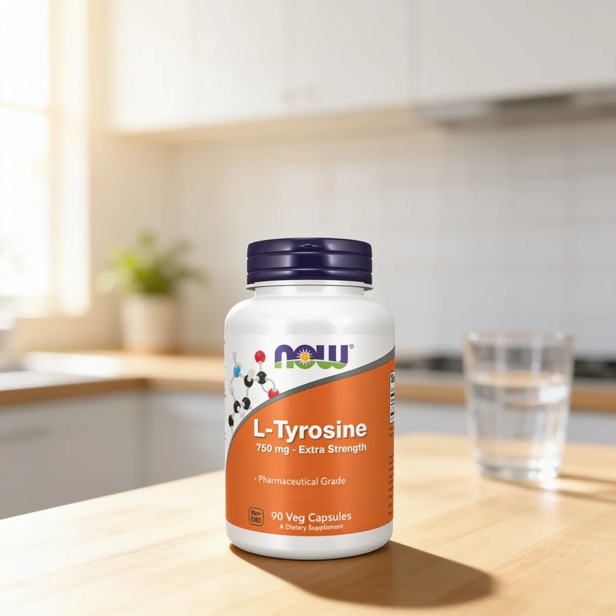 Now Foods L-Tyrosine 750 mg i et hverdagsmiljø