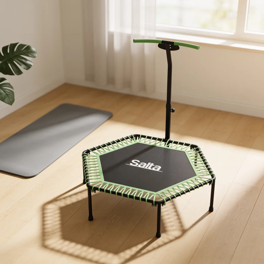 Salta Fitness trampolin med håndtag i et hverdagsmiljø