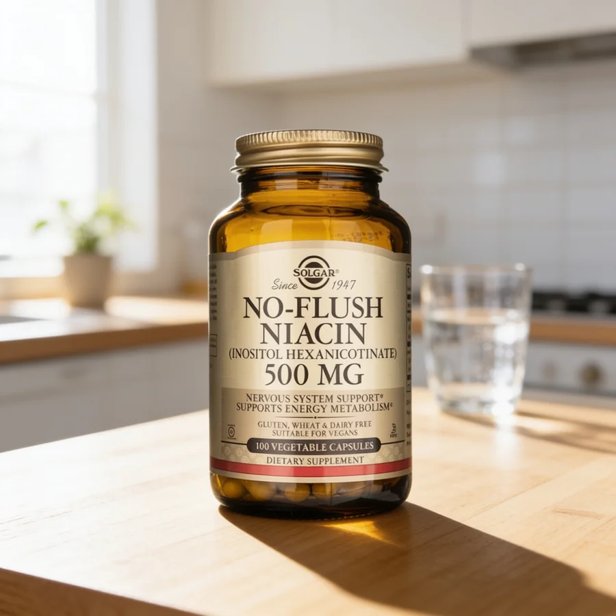 Solgar No-Flush Niacin (B3-vitamin) 500 mg i et hverdagsmiljø