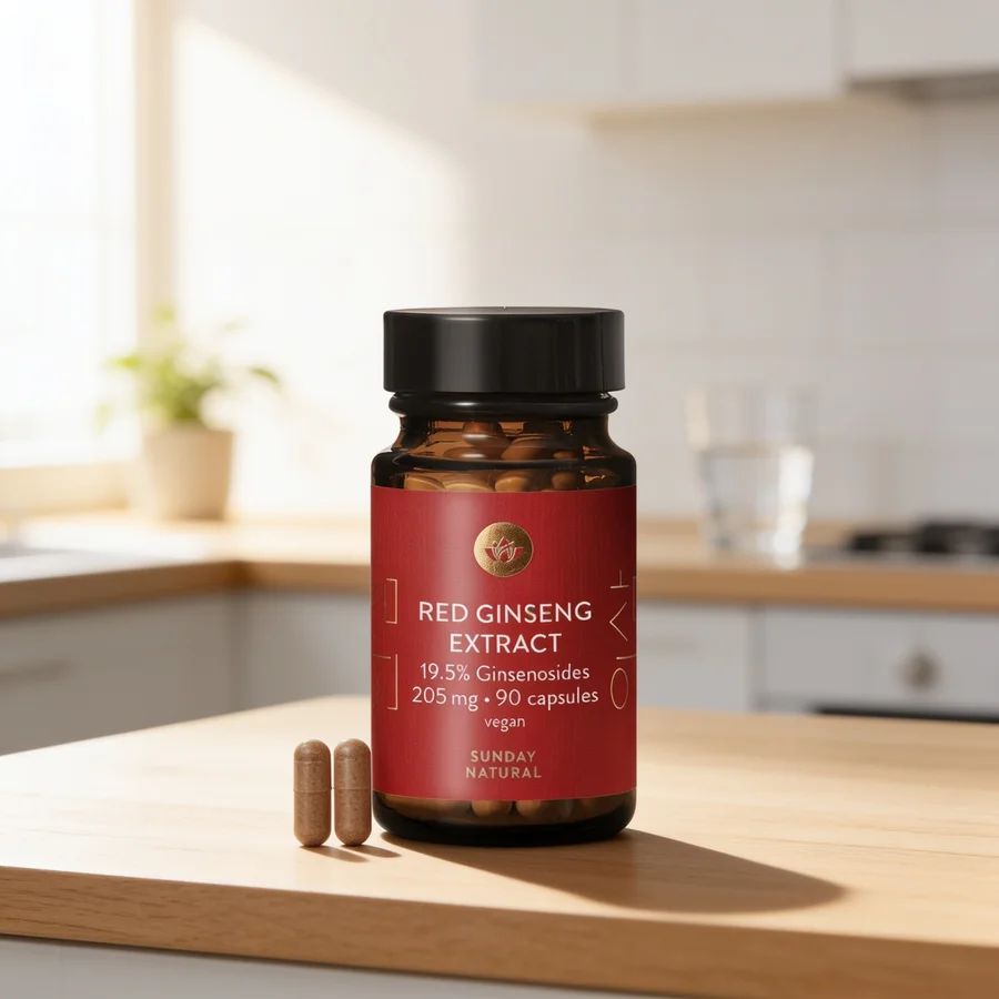Sunday Natural Rød Ginseng Ekstrakt 19,5 % ginsenosider i et hverdagsmiljø
