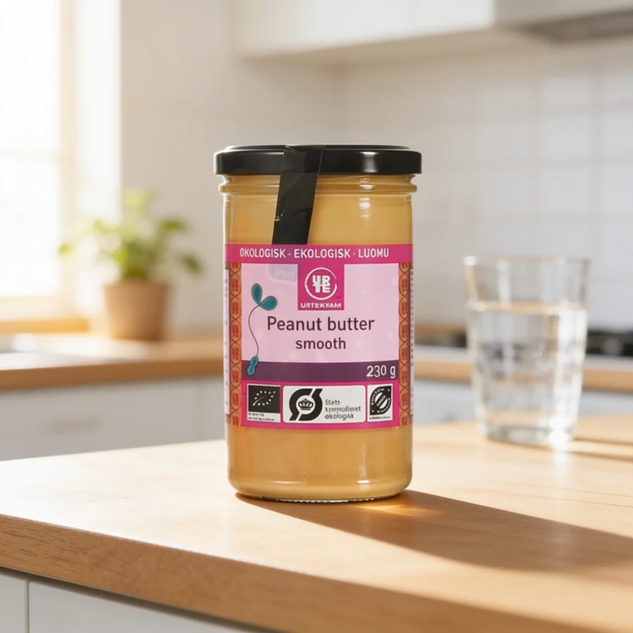 Urtekram Peanutbutter Smooth Ø i et hverdagsmiljø